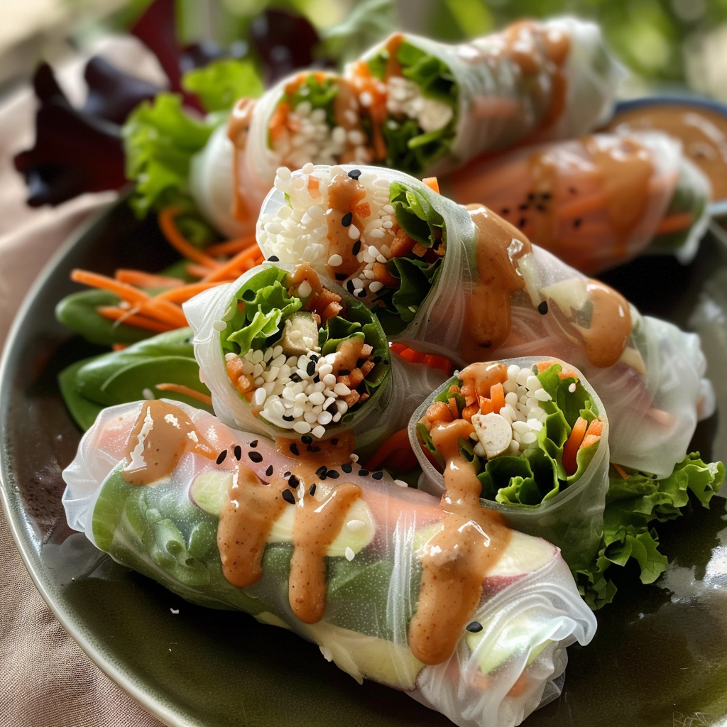 spring rolls with peanut sauce