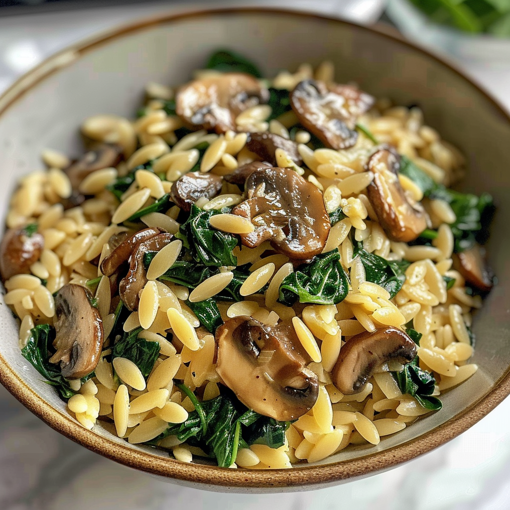 Easy Orzo Pasta with Mushrooms and Spinach – Perfect Meatless Dinner