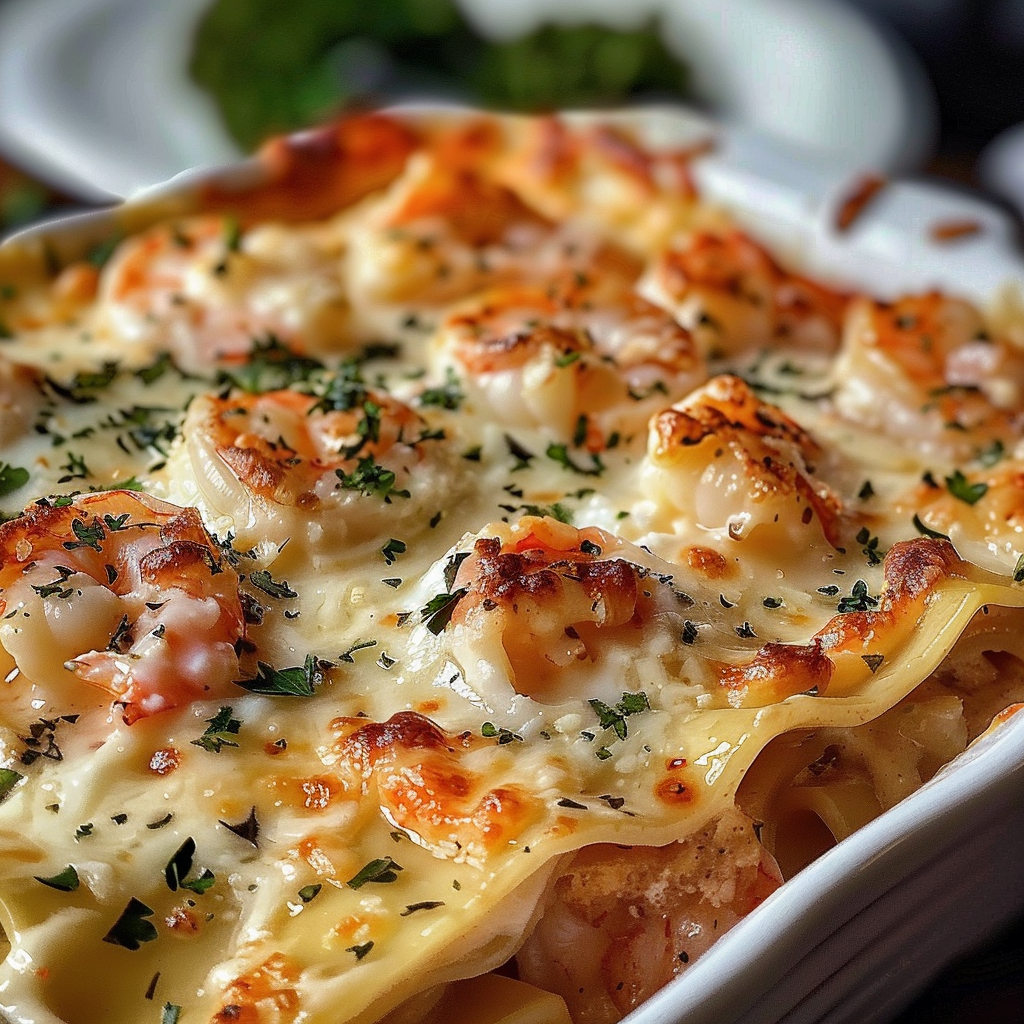 Garlic Butter Shrimp Scampi Lasagna - Lovely Recipes