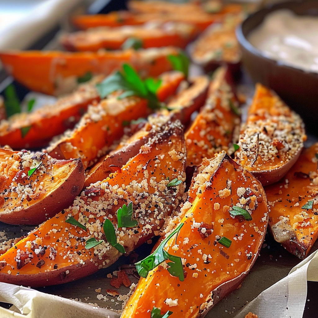 Garlic Parmesan Sweet Potato Wedges