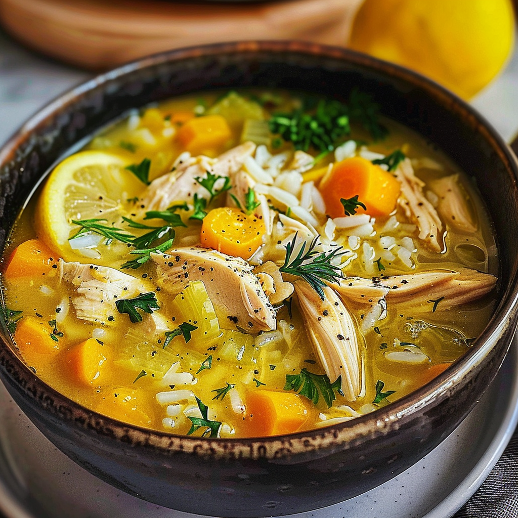 Lemon Ginger Turmeric Chicken and Rice Soup